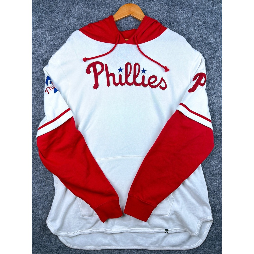 47 Brand Philadelphia Phillies Hoodie Mens XXL White Red Layered Sleeve MLB